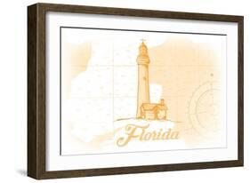 Florida - Lighthouse - Yellow - Coastal Icon-Lantern Press-Framed Art Print