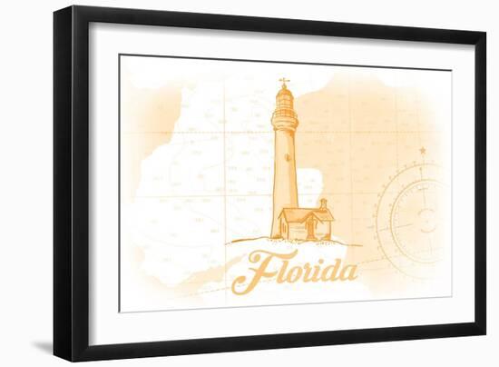 Florida - Lighthouse - Yellow - Coastal Icon-Lantern Press-Framed Art Print