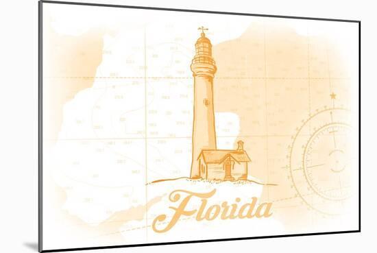Florida - Lighthouse - Yellow - Coastal Icon-Lantern Press-Mounted Art Print