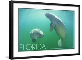 Florida - Manatees Underwater-Lantern Press-Framed Art Print