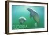 Florida - Manatees Underwater-Lantern Press-Framed Art Print