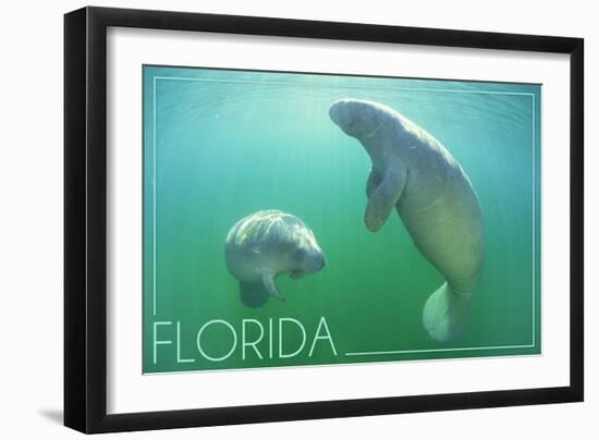 Florida - Manatees Underwater-Lantern Press-Framed Art Print