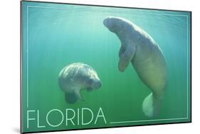 Florida - Manatees Underwater-Lantern Press-Mounted Art Print