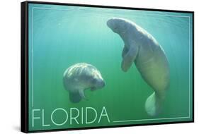 Florida - Manatees Underwater-Lantern Press-Framed Stretched Canvas