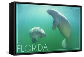 Florida - Manatees Underwater-Lantern Press-Framed Stretched Canvas