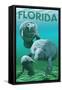 Florida - Manatees-Lantern Press-Framed Stretched Canvas