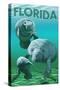 Florida - Manatees-Lantern Press-Stretched Canvas