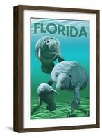 Florida - Manatees-Lantern Press-Framed Art Print
