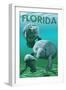 Florida - Manatees-Lantern Press-Framed Art Print