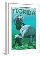 Florida - Manatees-Lantern Press-Framed Art Print