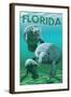 Florida - Manatees-Lantern Press-Framed Art Print