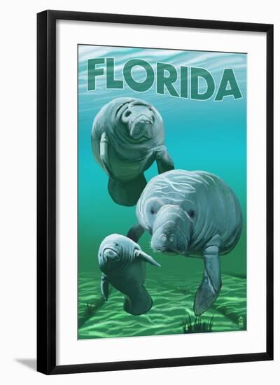 Florida - Manatees-Lantern Press-Framed Art Print