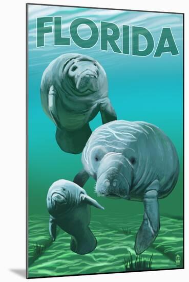 Florida - Manatees-Lantern Press-Mounted Art Print