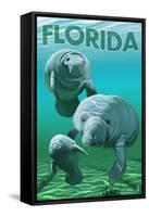 Florida - Manatees-Lantern Press-Framed Stretched Canvas