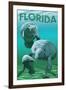 Florida - Manatees-Lantern Press-Framed Art Print