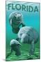 Florida - Manatees-Lantern Press-Mounted Art Print