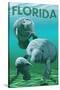 Florida - Manatees-Lantern Press-Stretched Canvas