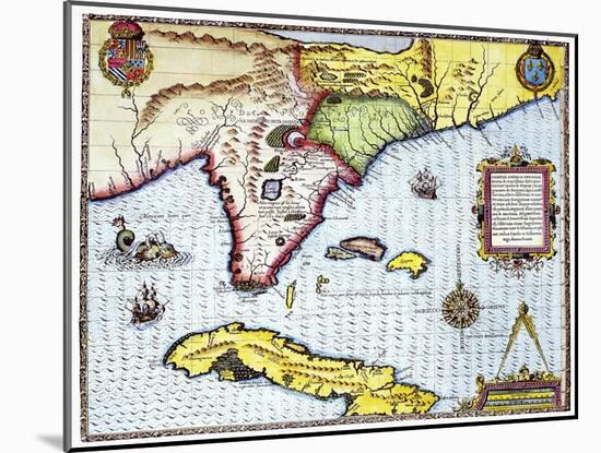 Florida: Map, 1591-Theodor de Bry-Mounted Giclee Print