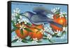 Florida - Mockingbird and Orange Blossoms, State Bird and Flower-Lantern Press-Framed Stretched Canvas