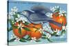 Florida - Mockingbird and Orange Blossoms, State Bird and Flower-Lantern Press-Stretched Canvas