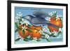 Florida - Mockingbird and Orange Blossoms, State Bird and Flower-Lantern Press-Framed Art Print