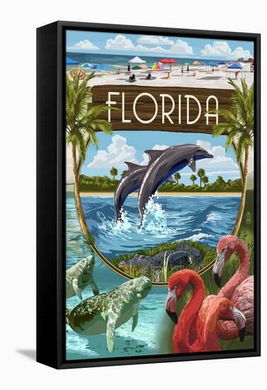 Florida - Montage-Lantern Press-Framed Stretched Canvas