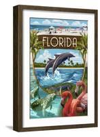 Florida - Montage-Lantern Press-Framed Art Print