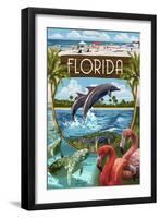 Florida - Montage-Lantern Press-Framed Art Print