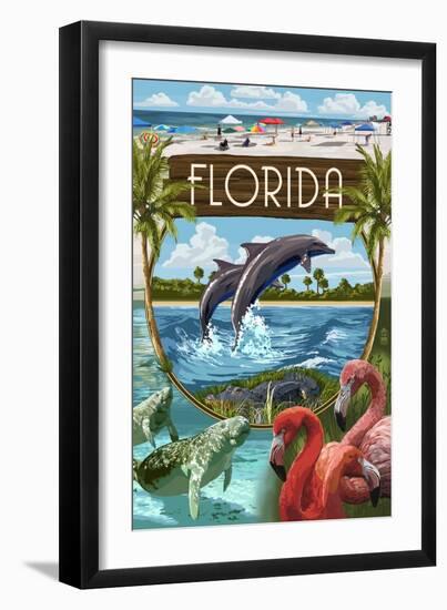 Florida - Montage-Lantern Press-Framed Art Print