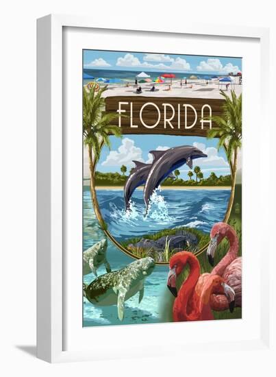 Florida - Montage-Lantern Press-Framed Art Print