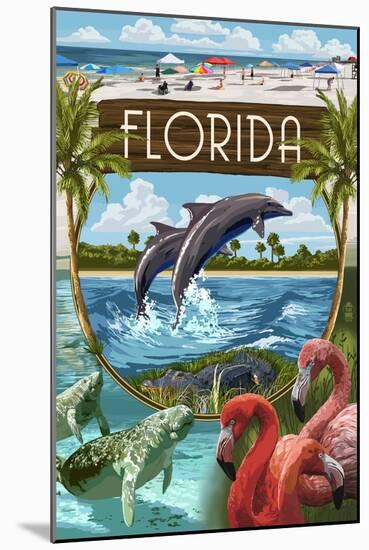 Florida - Montage-Lantern Press-Mounted Art Print