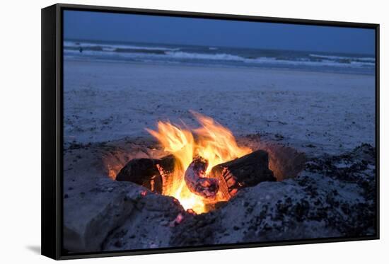 Florida, New Smyrna Beach, Campfire on the Beach-Lisa S. Engelbrecht-Framed Stretched Canvas