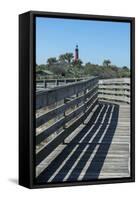 Florida, New Smyrna Beach, Smyrna Dunes Park, Boardwalk, Ponce Inlet Lighthouse-Jim Engelbrecht-Framed Stretched Canvas
