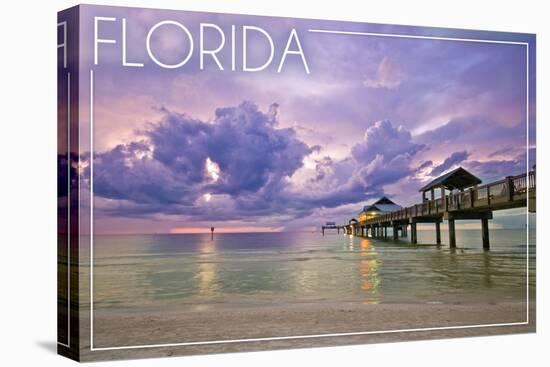 Florida - Ocean Pier-Lantern Press-Stretched Canvas