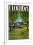 Florida - Orange Grove with Truck-Lantern Press-Framed Art Print