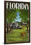 Florida - Orange Grove with Truck-Lantern Press-Framed Art Print