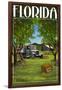 Florida - Orange Grove with Truck-Lantern Press-Framed Art Print