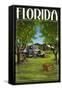 Florida - Orange Grove with Truck-Lantern Press-Framed Stretched Canvas