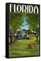 Florida - Orange Grove with Truck-Lantern Press-Framed Stretched Canvas