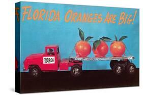 Florida Oranges Are Big, Three Oranges on Toy Flatbed-null-Stretched Canvas