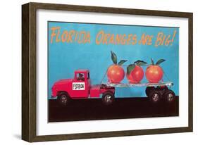 Florida Oranges Are Big, Three Oranges on Toy Flatbed-null-Framed Art Print