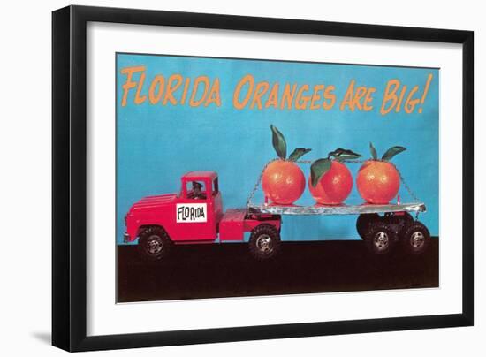 Florida Oranges Are Big, Three Oranges on Toy Flatbed-null-Framed Art Print
