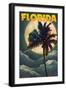 Florida - Palm Tree and Full Moon-Lantern Press-Framed Art Print