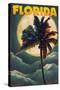 Florida - Palm Tree and Full Moon-Lantern Press-Stretched Canvas