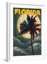 Florida - Palm Tree and Full Moon-Lantern Press-Framed Art Print