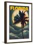 Florida - Palm Tree and Full Moon-Lantern Press-Framed Art Print