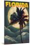 Florida - Palm Tree and Full Moon-Lantern Press-Mounted Art Print