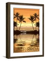 Florida - Palms and Orange Sunset-Lantern Press-Framed Art Print