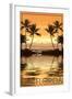Florida - Palms and Orange Sunset-Lantern Press-Framed Art Print
