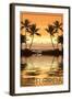Florida - Palms and Orange Sunset-Lantern Press-Framed Art Print